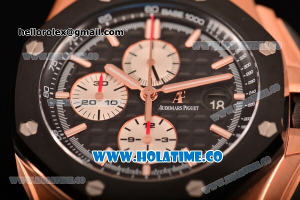 Audemars Piguet Royal Oak Offshore Chrono Clone AP Calibre 3126 Automatic Rose Gold Case with Black Dial and White Stick Markers (NOOB) - Click Image to Close